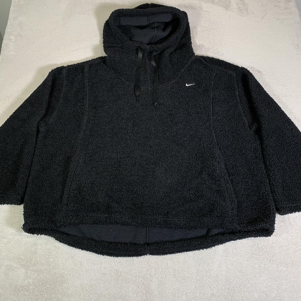 Nike Therma-FIT Hoodie Womens 2X Black High Pile Fleece Pullover DN6435-010